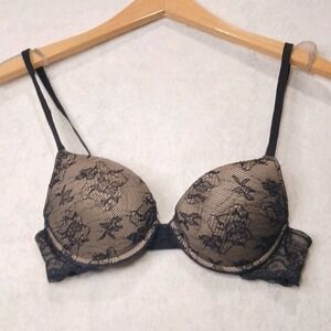 Victoria's Secret Lace Push Up Bra Full Coverage Women's Size 34B Sheer Black